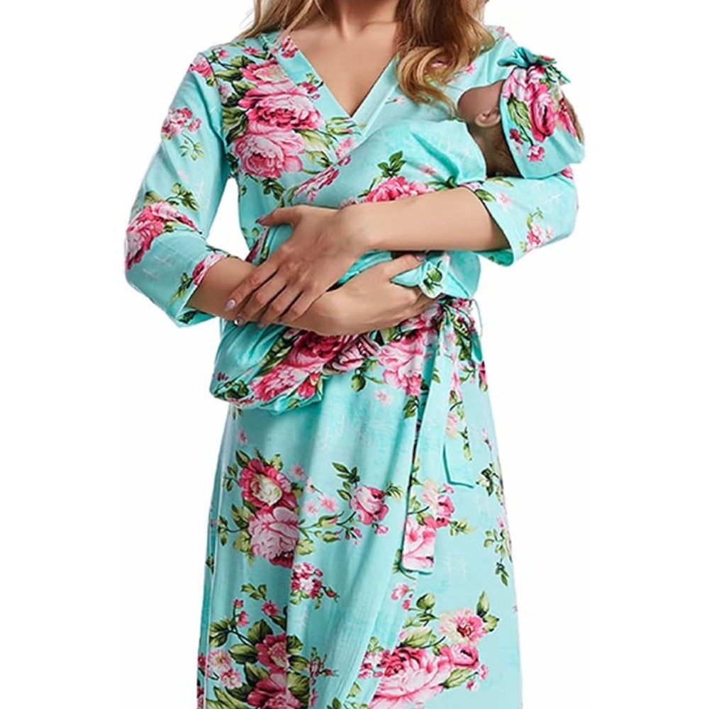 Maternity Robe and Baby Receiving Blanket
